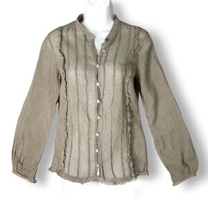 Vintage Free People Silk Blend Blouse Sz XS Ruffle Semi Sheer Open Button Y2K